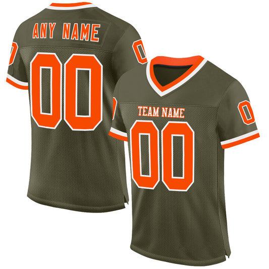 Custom Olive Orange-White Mesh Authentic Throwback Salute To Service Football Jersey - Main View