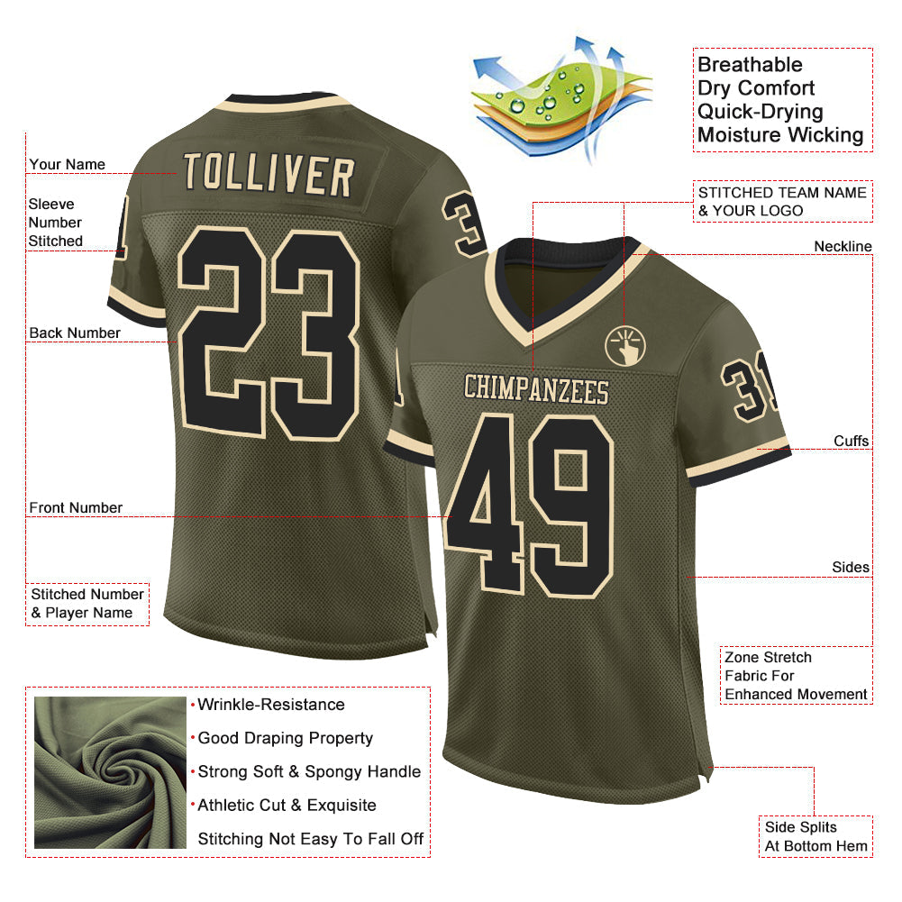 Custom Olive Black-Cream Mesh Authentic Throwback Salute To Service Football Jersey view 2