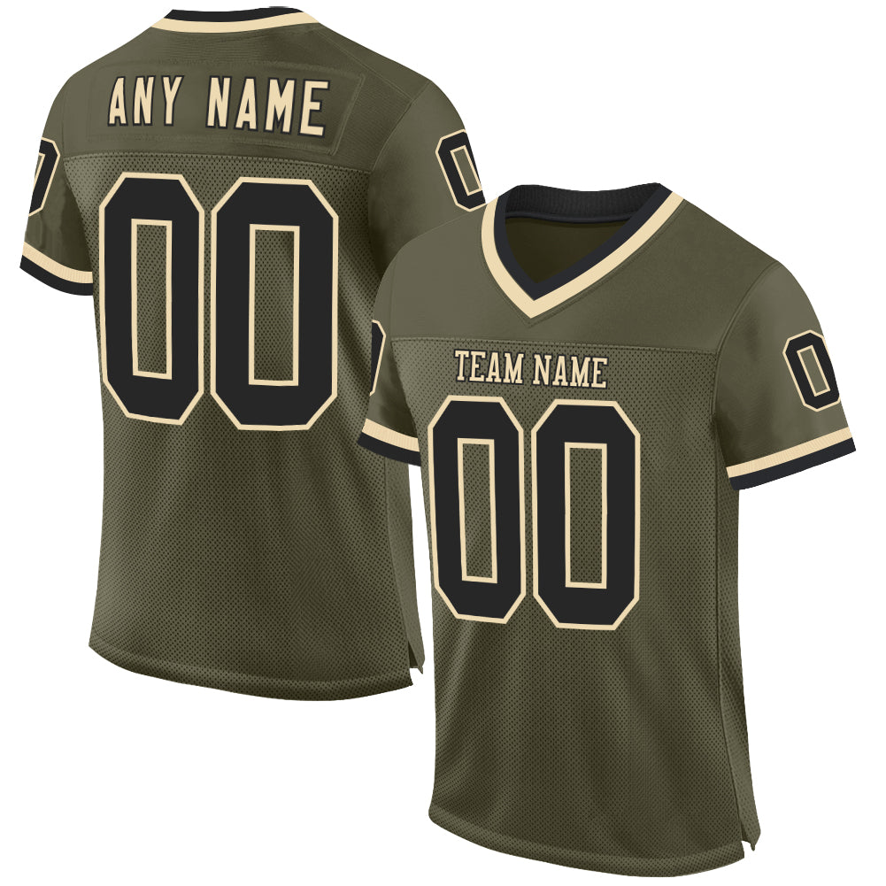Custom Olive Black-Cream Mesh Authentic Throwback Salute To Service Football Jersey - Main View