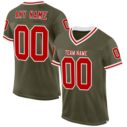 Custom Olive Red-White Mesh Authentic Throwback Salute To Service Football Jersey - Main View