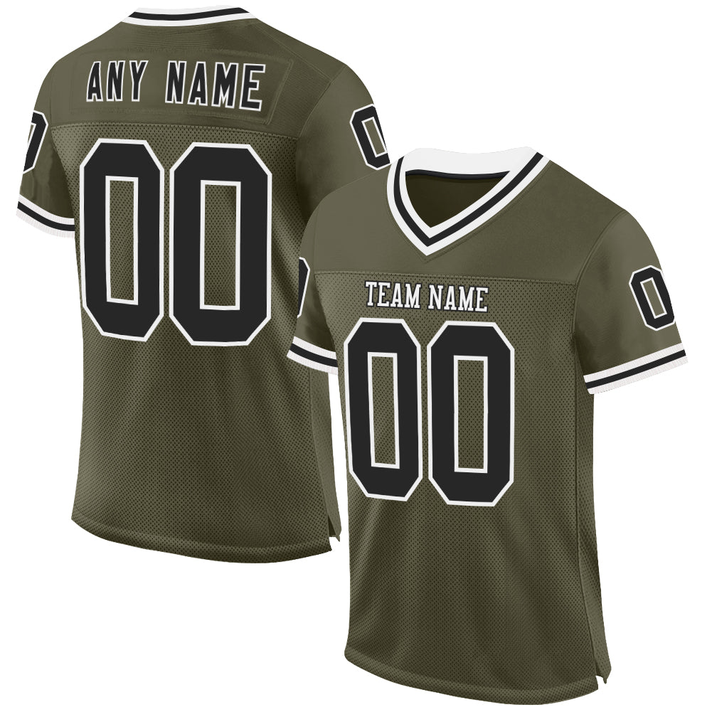 Custom Olive Black-White Mesh Authentic Throwback Salute To Service Football Jersey - Main View