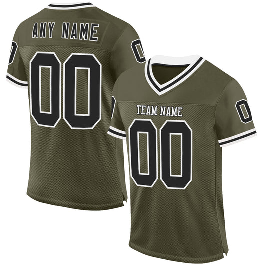 Custom Olive Black-White Mesh Authentic Throwback Salute To Service Football Jersey - Main View