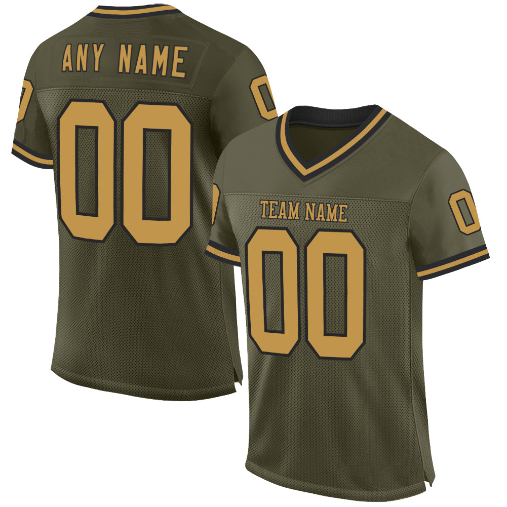 Custom Olive Old Gold-Black Mesh Authentic Throwback Salute To Service Football Jersey - Main View