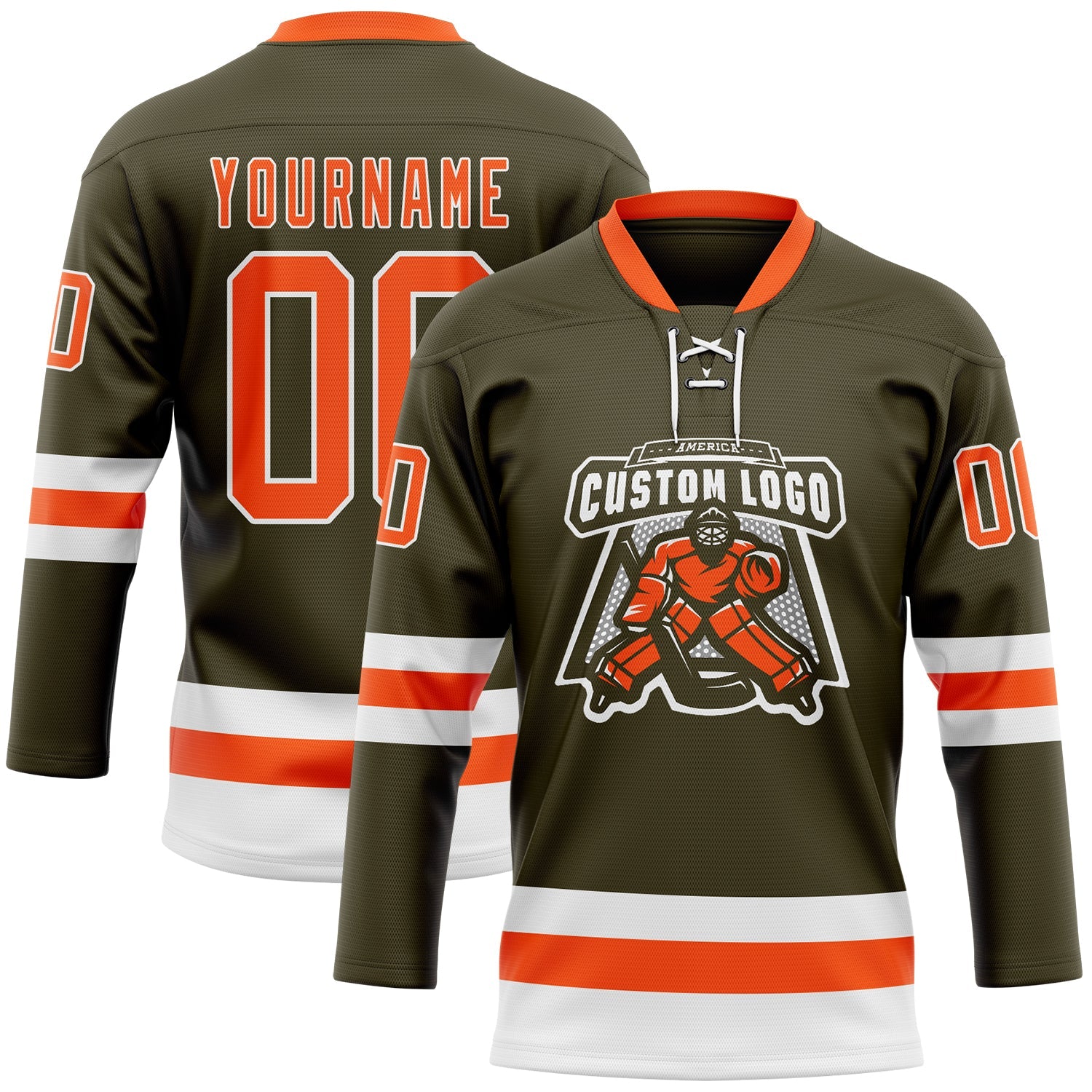 Custom Olive Orange-White Salute To Service Hockey Lace Neck Jersey view 2
