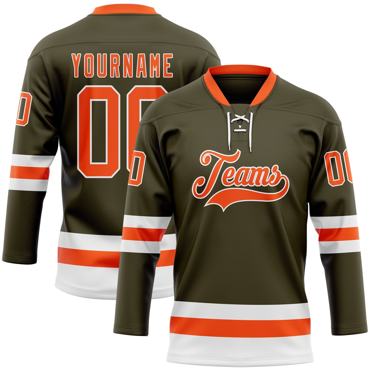 Custom Olive Orange-White Salute To Service Hockey Lace Neck Jersey - Main View