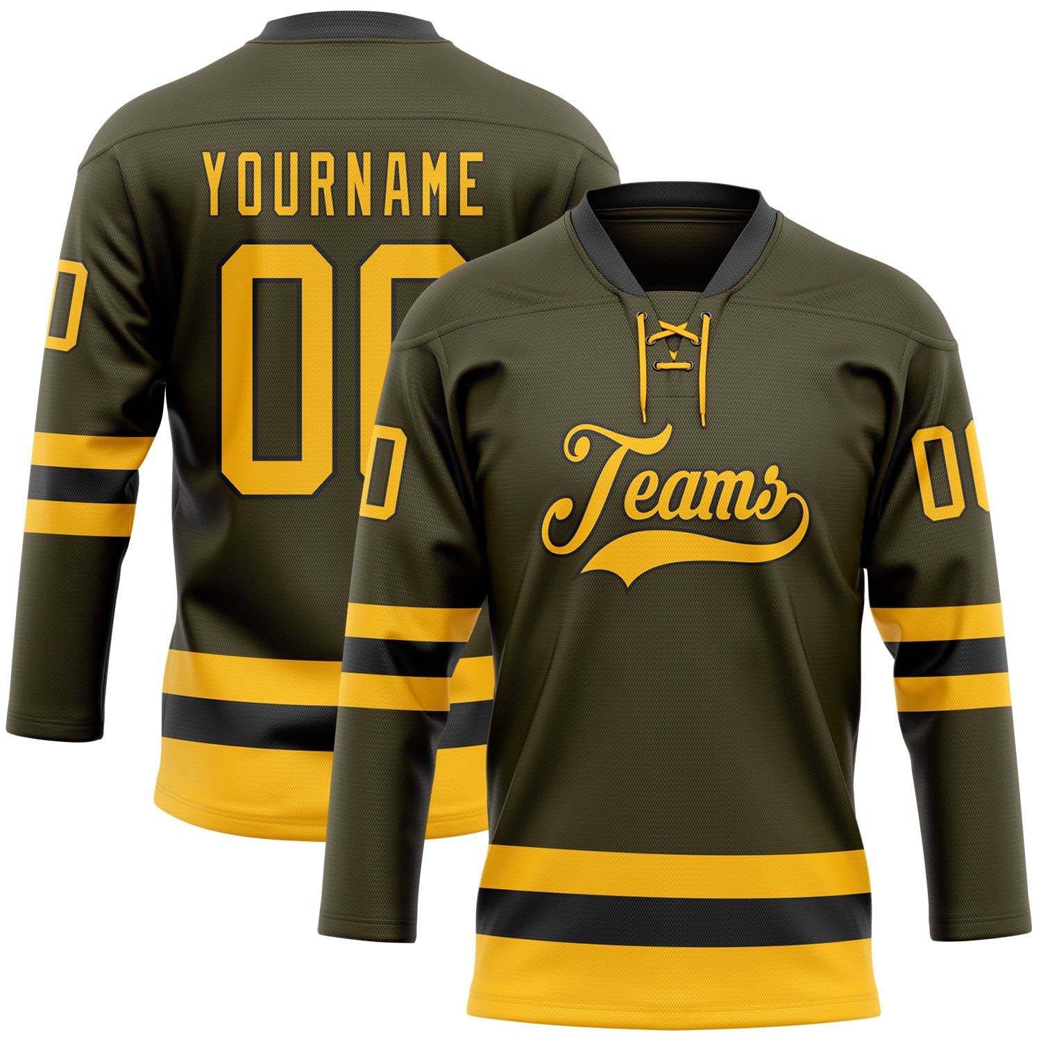 Custom Olive Gold-Black Salute To Service Hockey Lace Neck Jersey - Main View