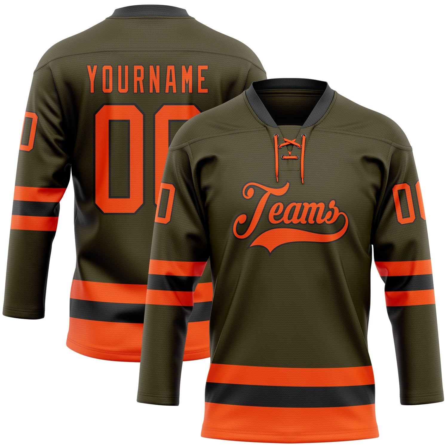 Custom Olive Orange-Black Salute To Service Hockey Lace Neck Jersey - Main View