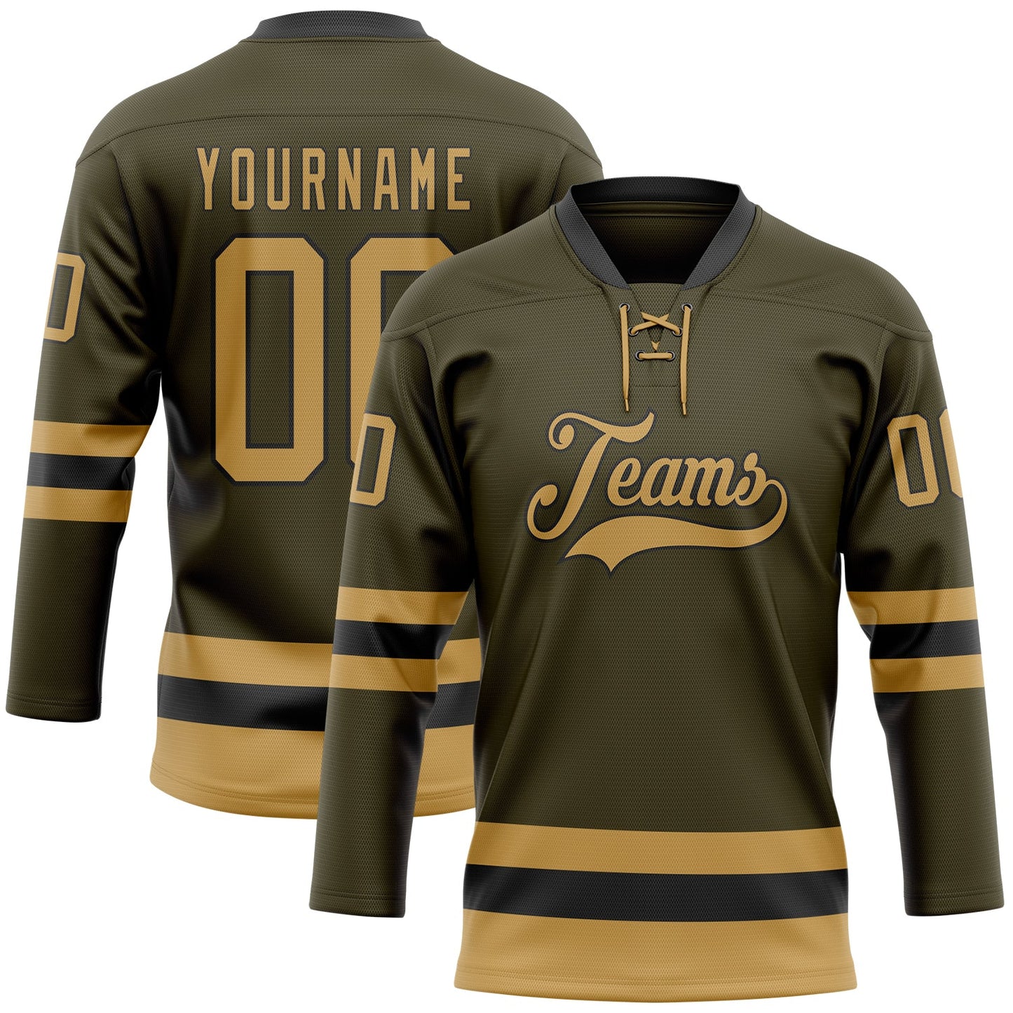Custom Olive Old Gold-Black Salute To Service Hockey Lace Neck Jersey - Main View