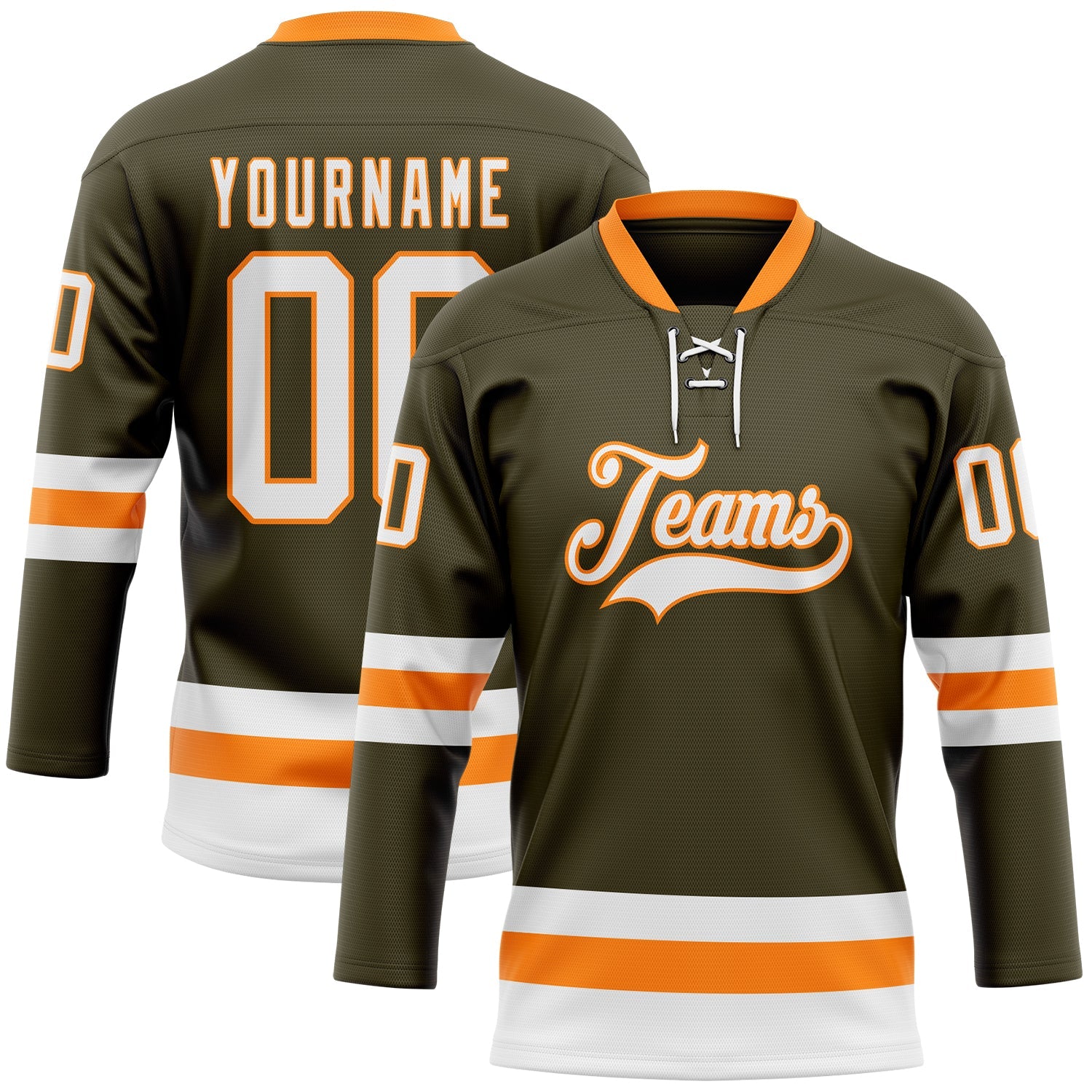 Custom Olive White-Bay Orange Salute To Service Hockey Lace Neck Jersey - Main View