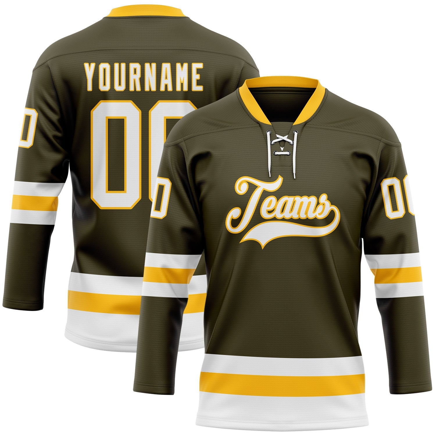 Custom Olive White-Gold Salute To Service Hockey Lace Neck Jersey - Main View