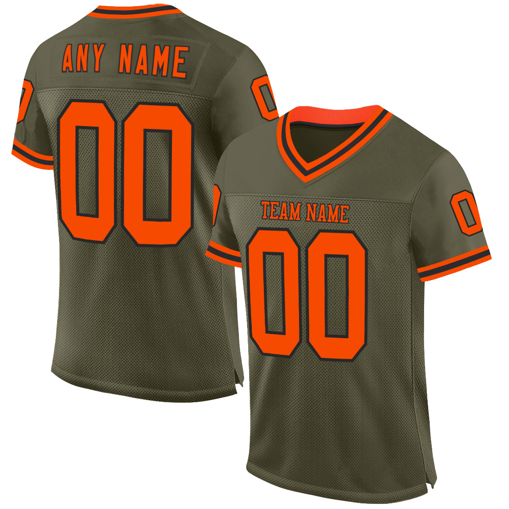 Custom Olive Orange-Black Mesh Authentic Throwback Salute To Service Football Jersey - Main View