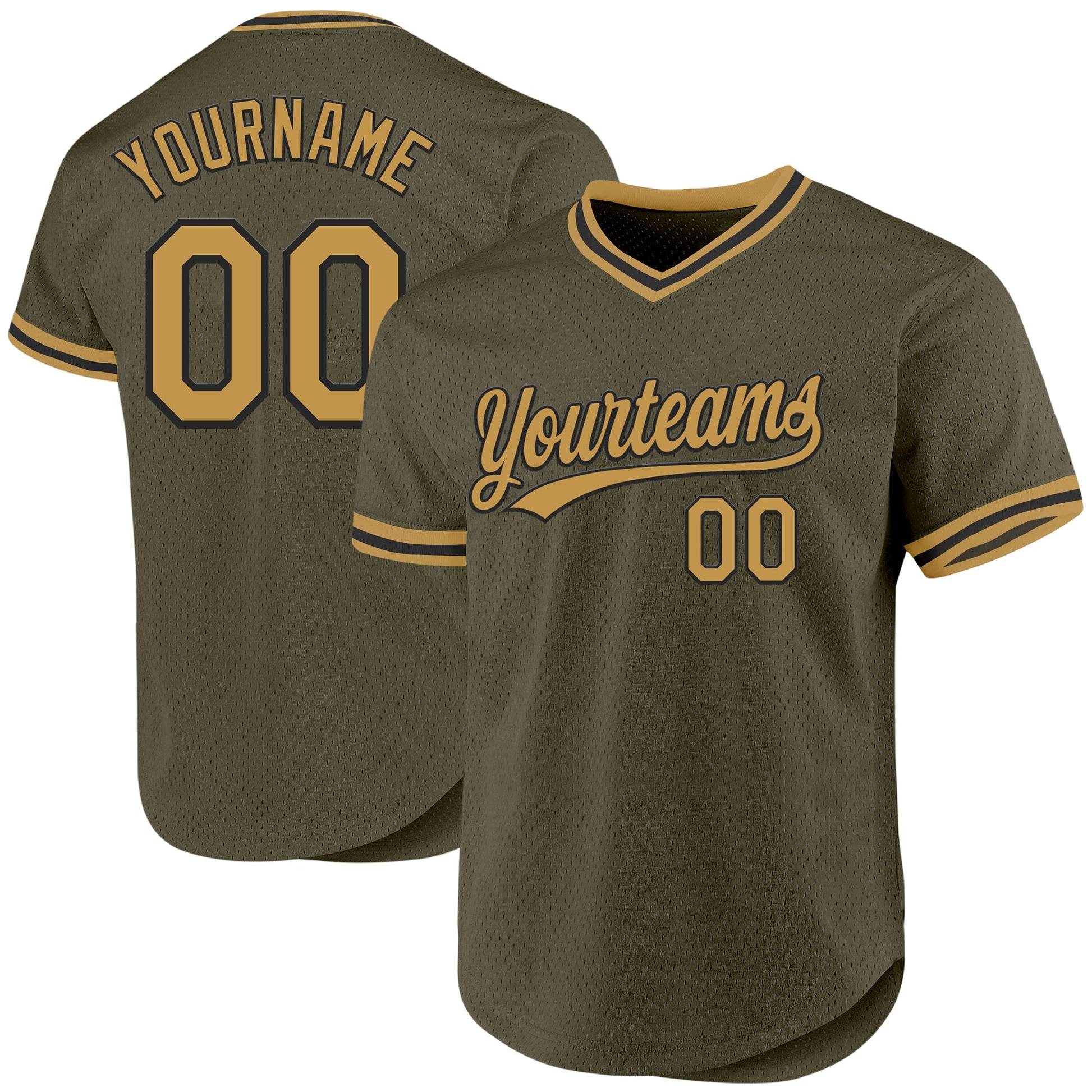 Custom Olive Old Gold-Black Authentic Throwback Salute To Service Baseball Jersey - Main View
