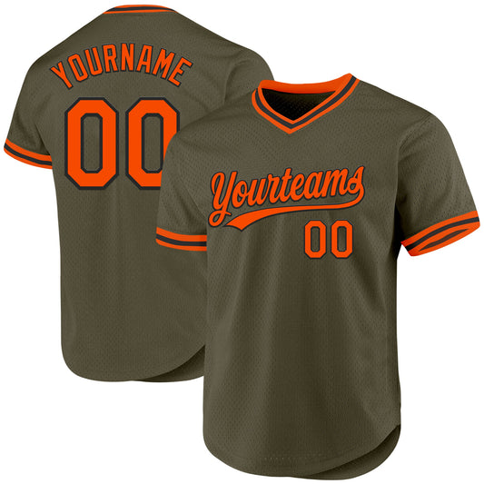Custom Olive Orange-Black Authentic Throwback Salute To Service Baseball Jersey - Main View
