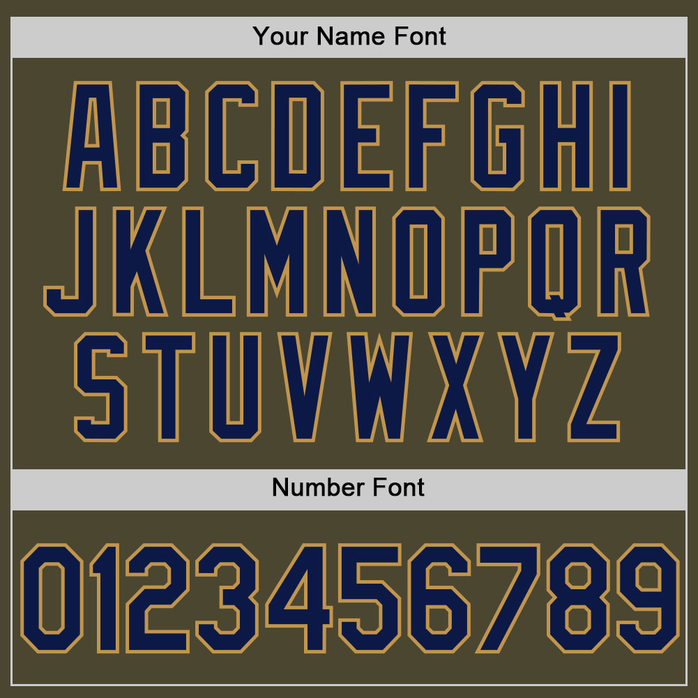 Custom Olive Navy-Old Gold Authentic Throwback Salute To Service Baseball Jersey view 5