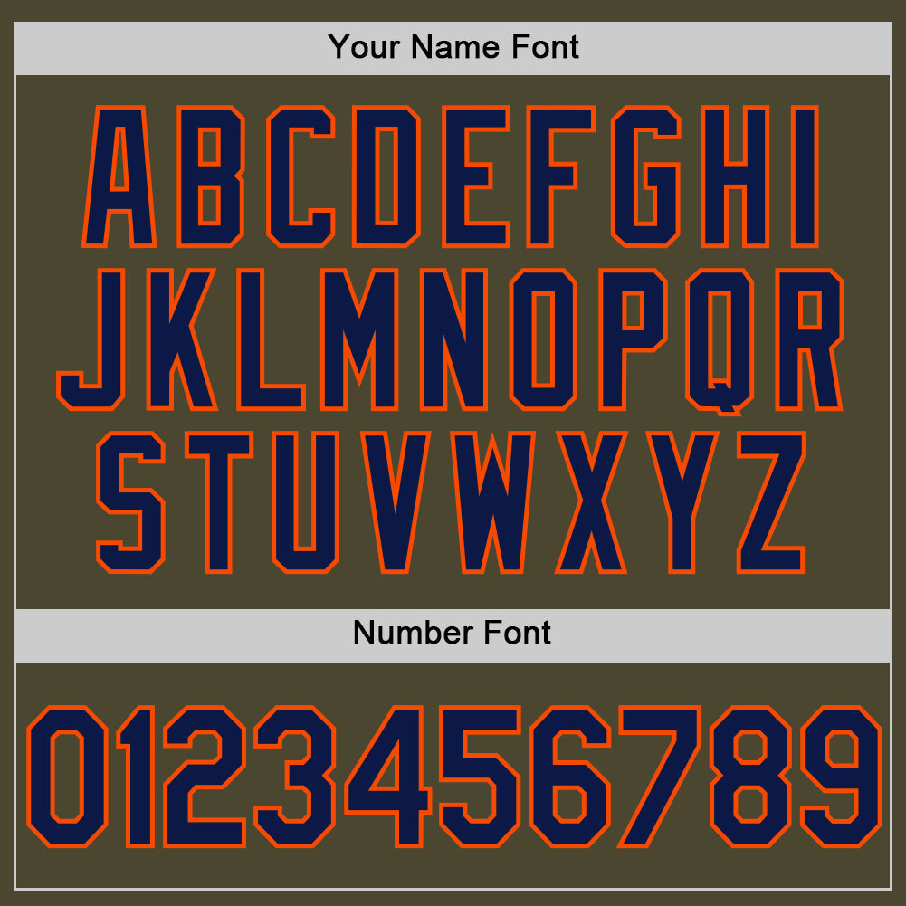 Custom Olive Navy-Orange Authentic Throwback Salute To Service Baseball Jersey view 5