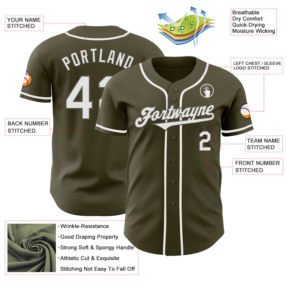 Custom Olive White Authentic Salute To Service Baseball Jersey view 3