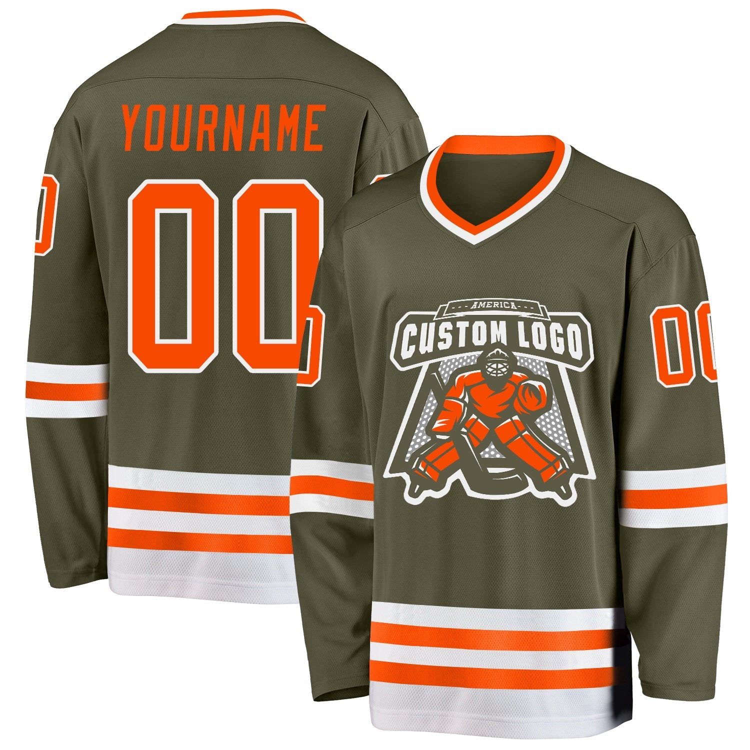 Custom Olive Orange-White Salute To Service Hockey Jersey view 2