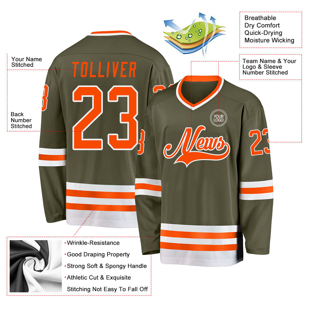 Custom Olive Orange-White Salute To Service Hockey Jersey view 3