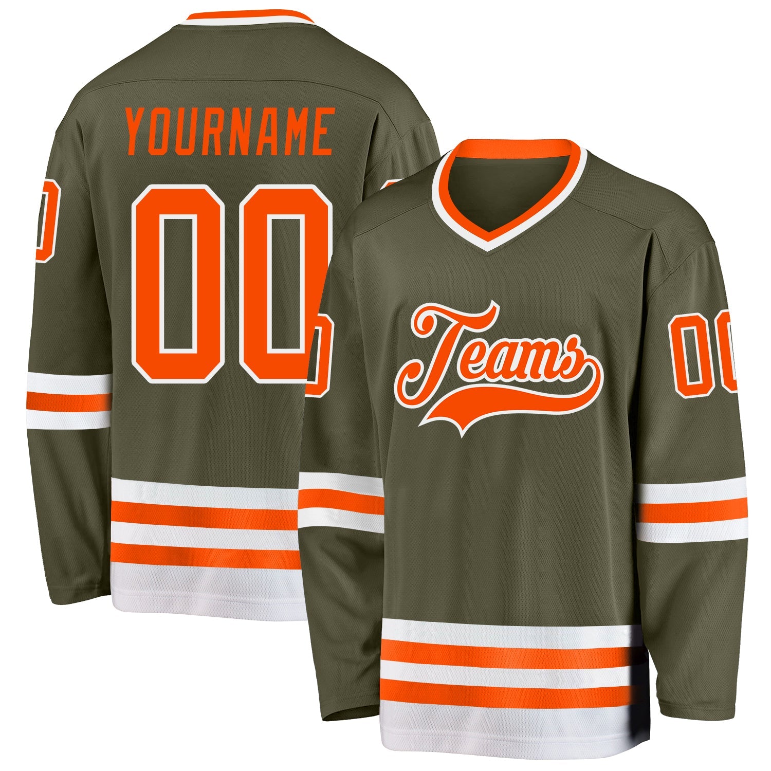 Custom Olive Orange-White Salute To Service Hockey Jersey - Main View