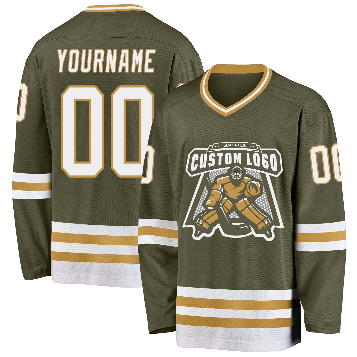 Custom Olive White-Old Gold Salute To Service Hockey Jersey view 2