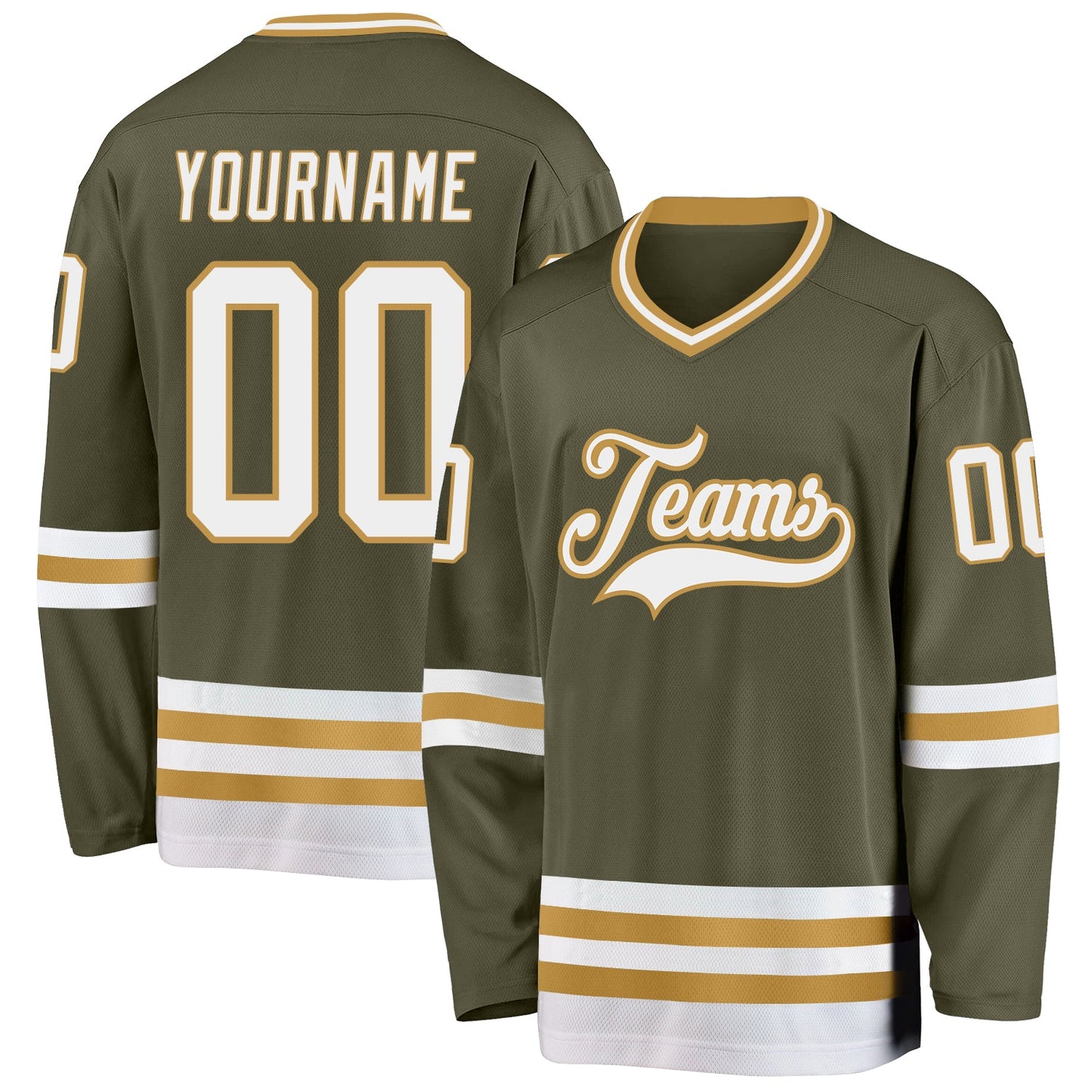 Custom Olive White-Old Gold Salute To Service Hockey Jersey - Main View