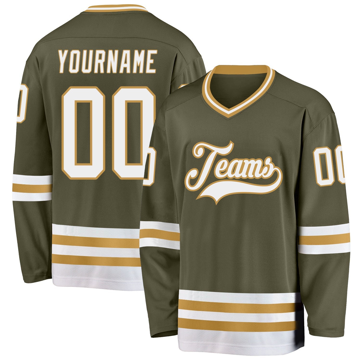 Custom Olive White-Old Gold Salute To Service Hockey Jersey - Main View