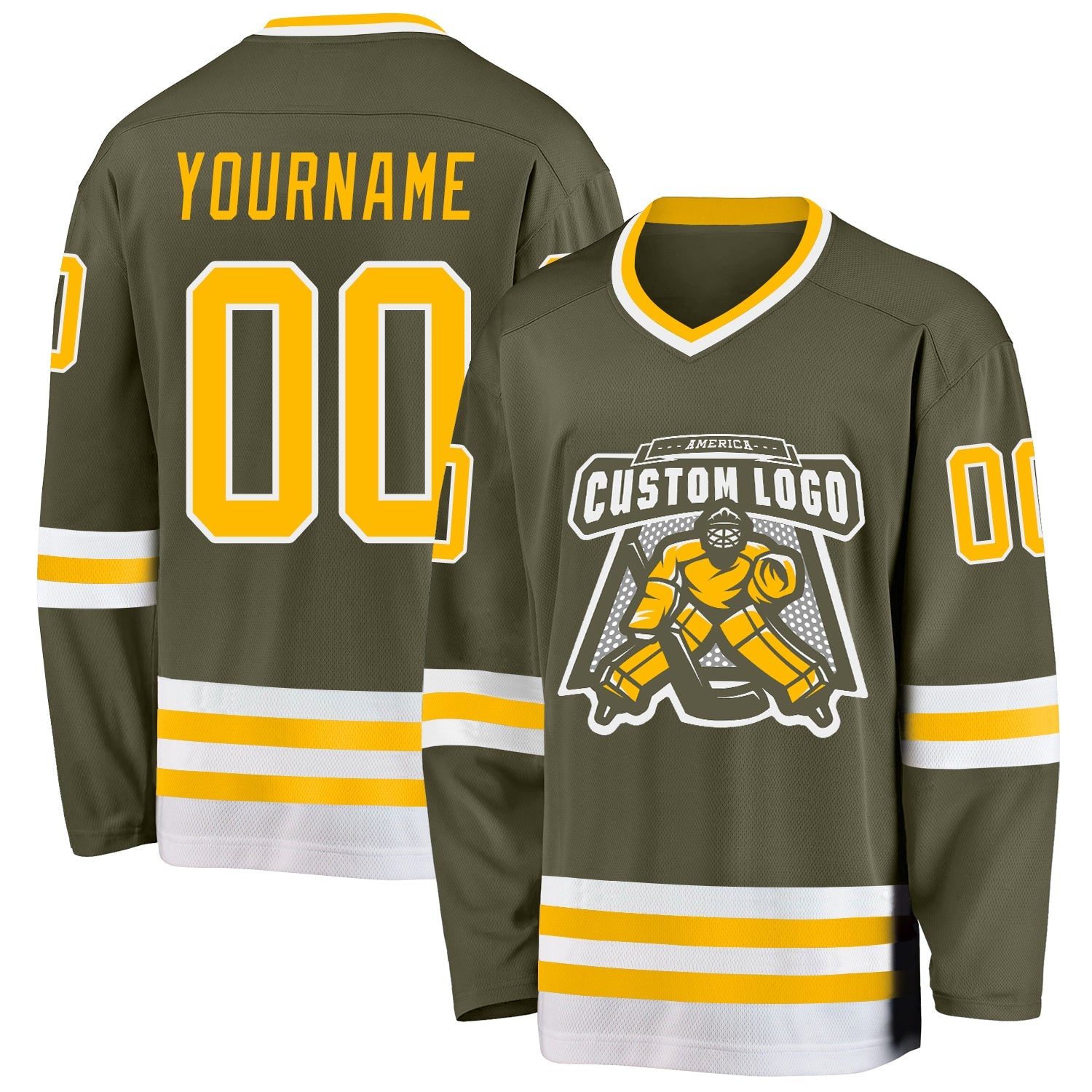Custom Olive Gold-White Salute To Service Hockey Jersey view 2
