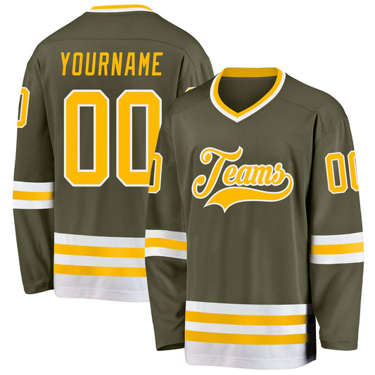 Custom Olive Gold-White Salute To Service Hockey Jersey - Main View