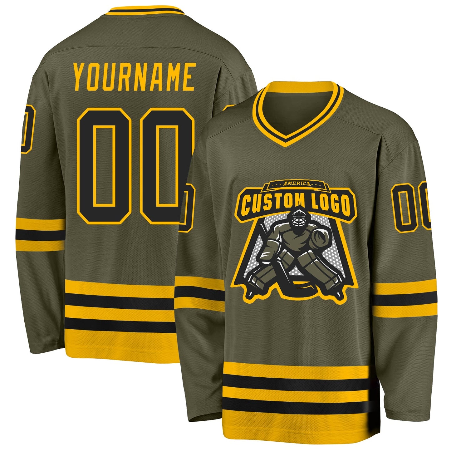 Custom Olive Black-Gold Salute To Service Hockey Jersey view 2
