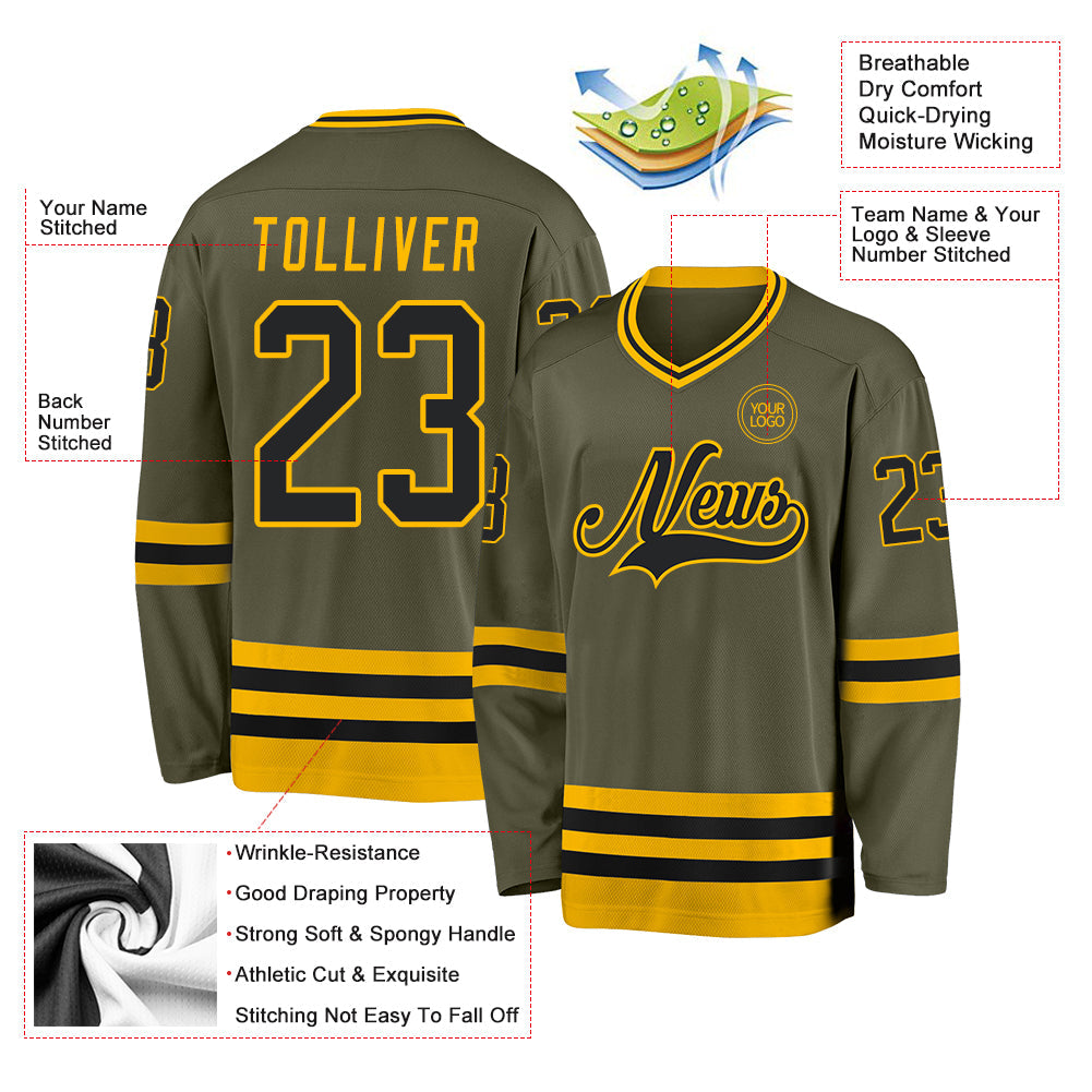 Custom Olive Black-Gold Salute To Service Hockey Jersey view 3