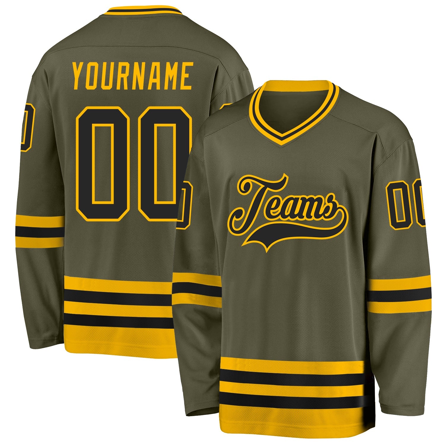 Custom Olive Black-Gold Salute To Service Hockey Jersey - Main View