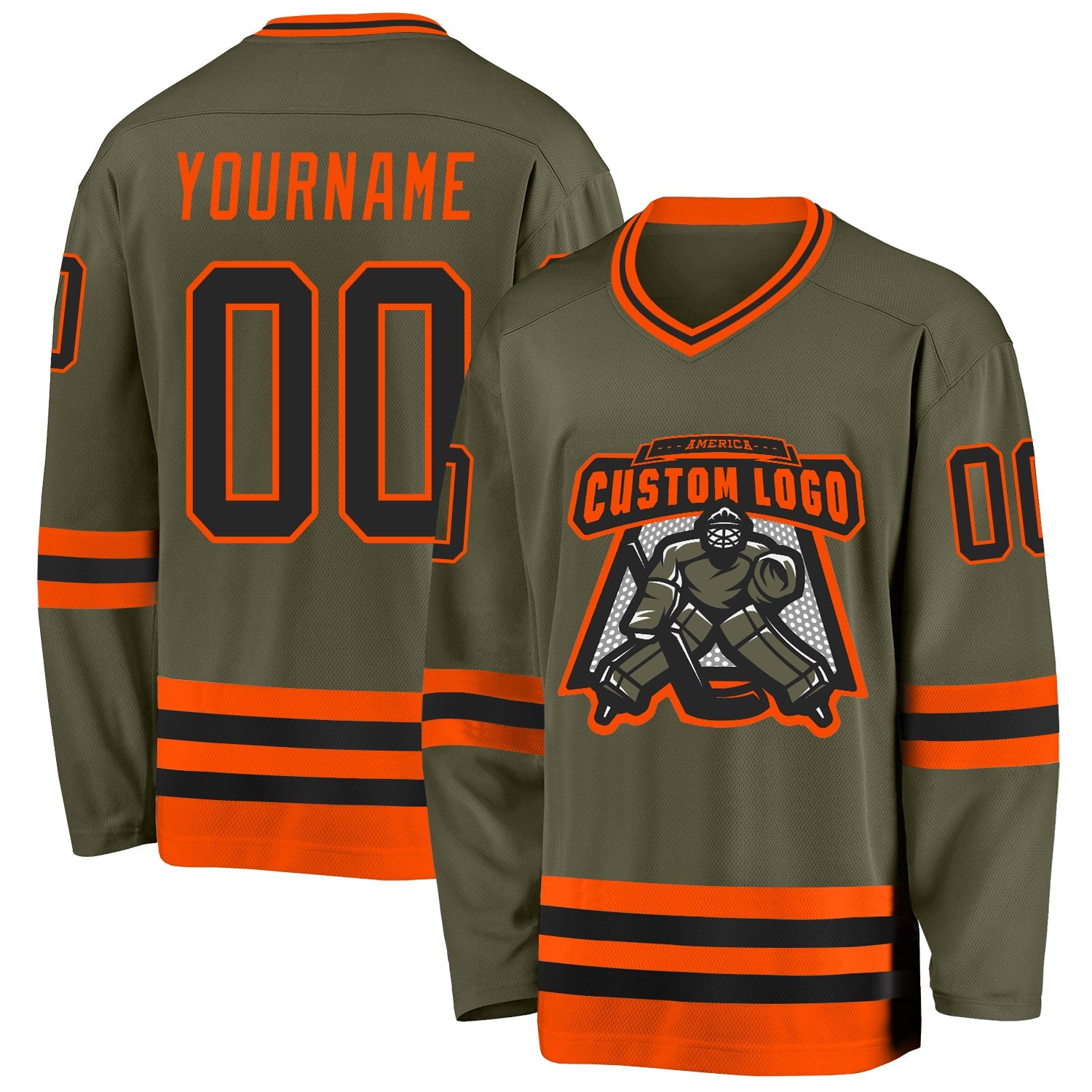 Custom Olive Black-Orange Salute To Service Hockey Jersey view 2