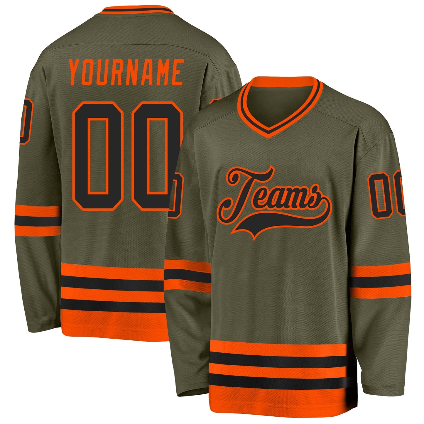 Custom Olive Black-Orange Salute To Service Hockey Jersey - Main View