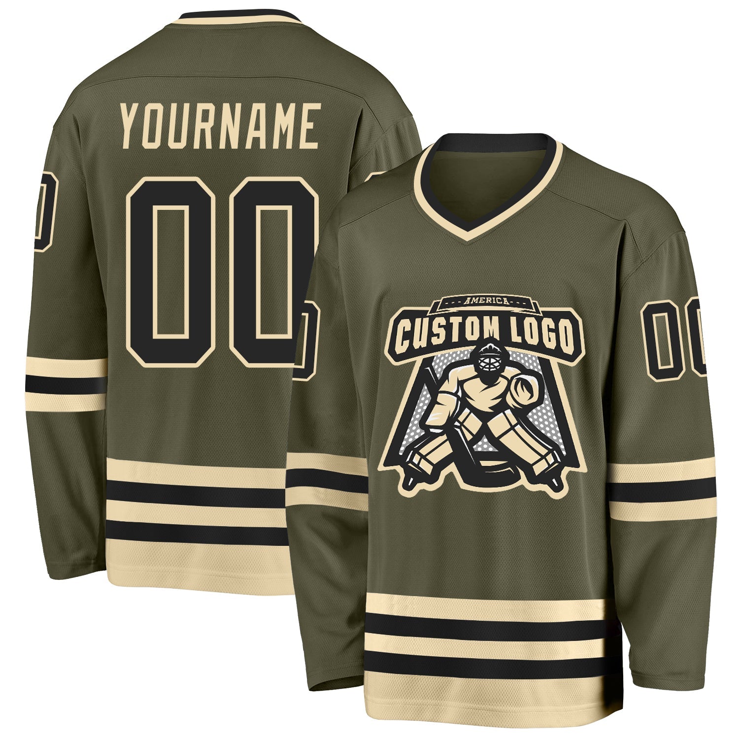 Custom Olive Black-Cream Salute To Service Hockey Jersey view 2