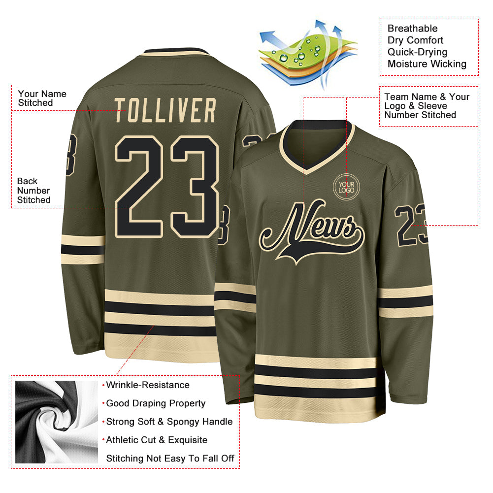 Custom Olive Black-Cream Salute To Service Hockey Jersey view 3