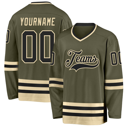 Custom Olive Black-Cream Salute To Service Hockey Jersey - Main View