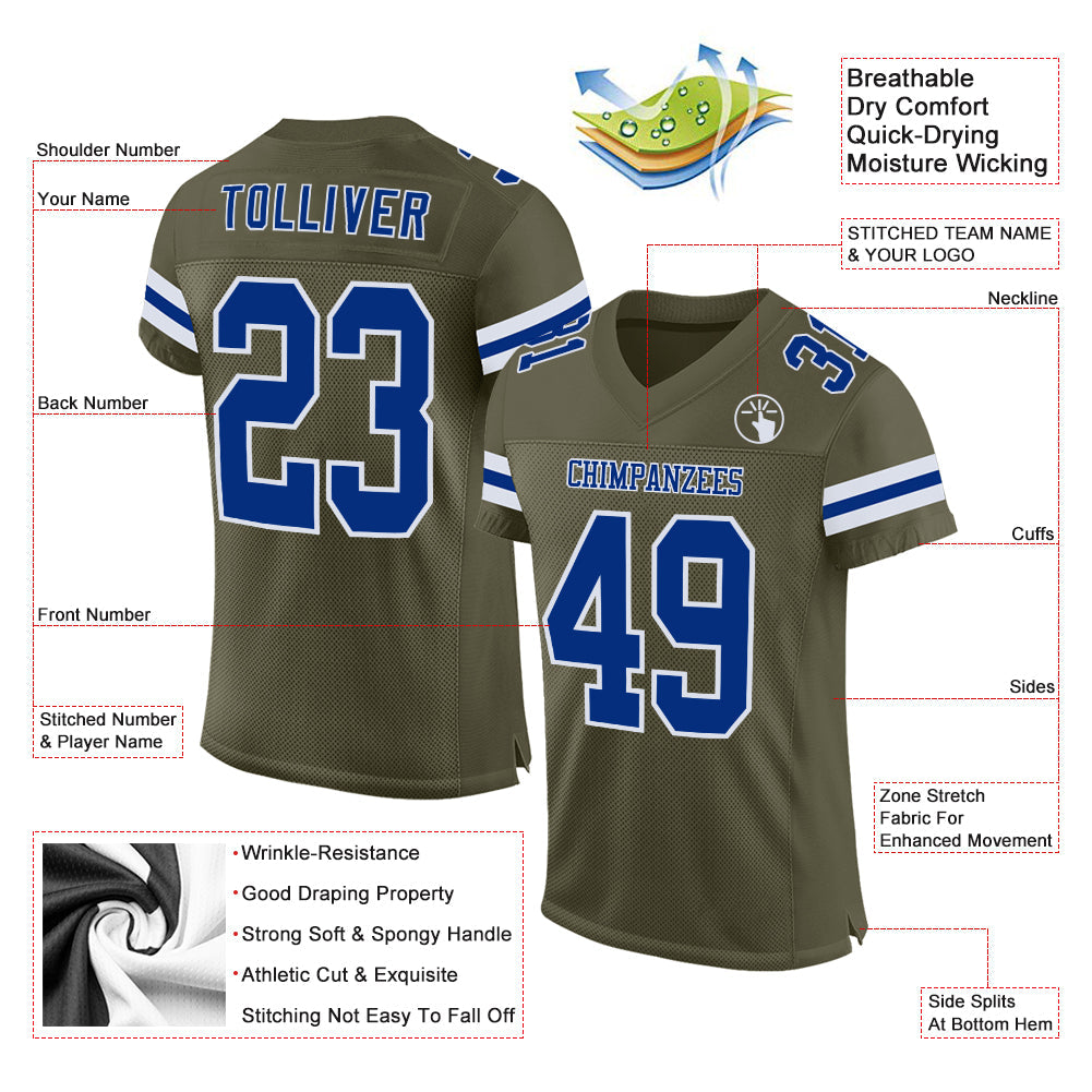 Custom Olive Royal-White Mesh Authentic Salute To Service Football Jersey view 2