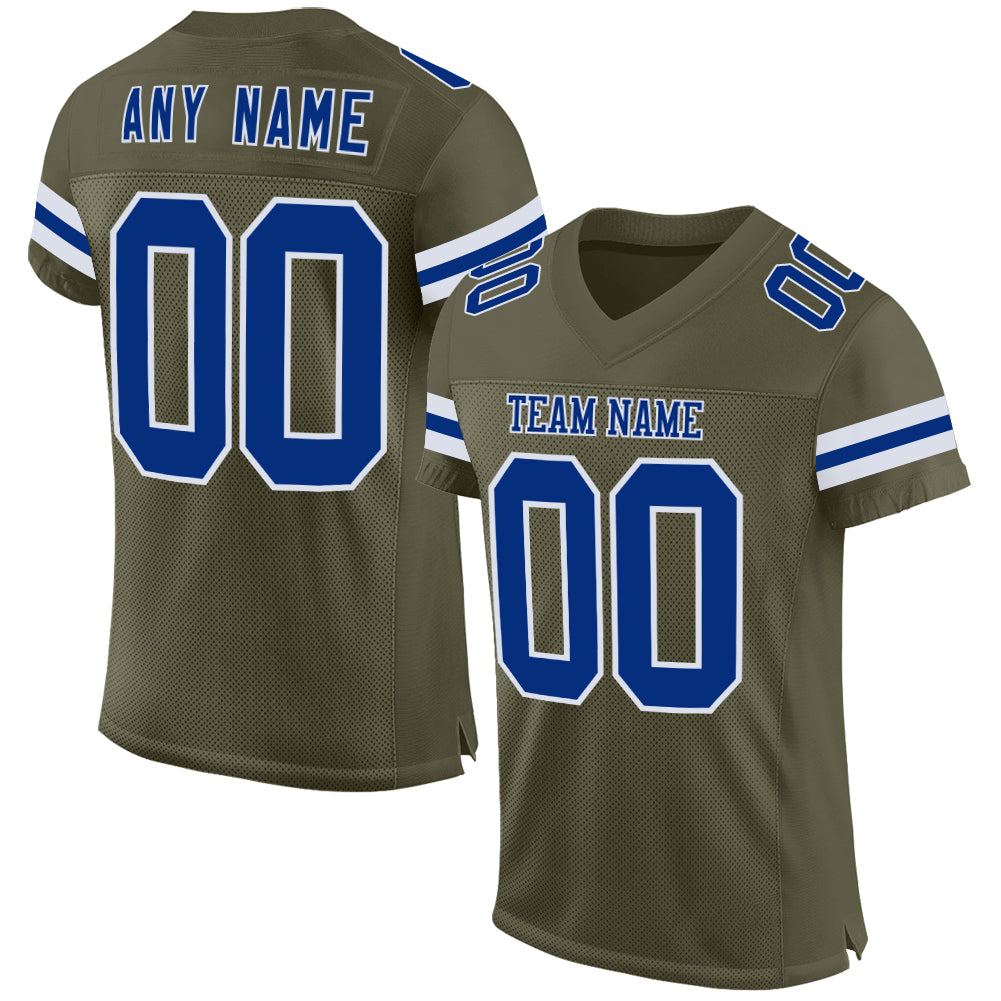Custom Olive Royal-White Mesh Authentic Salute To Service Football Jersey - Main View