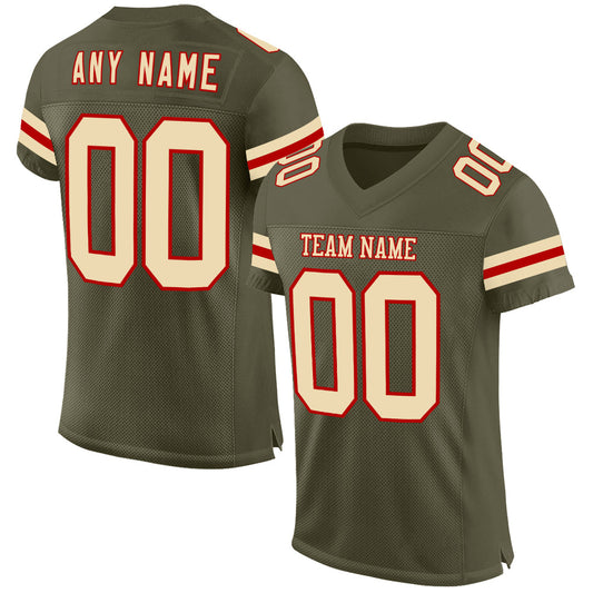 Custom Olive Cream-Red Mesh Authentic Salute To Service Football Jersey - Main View