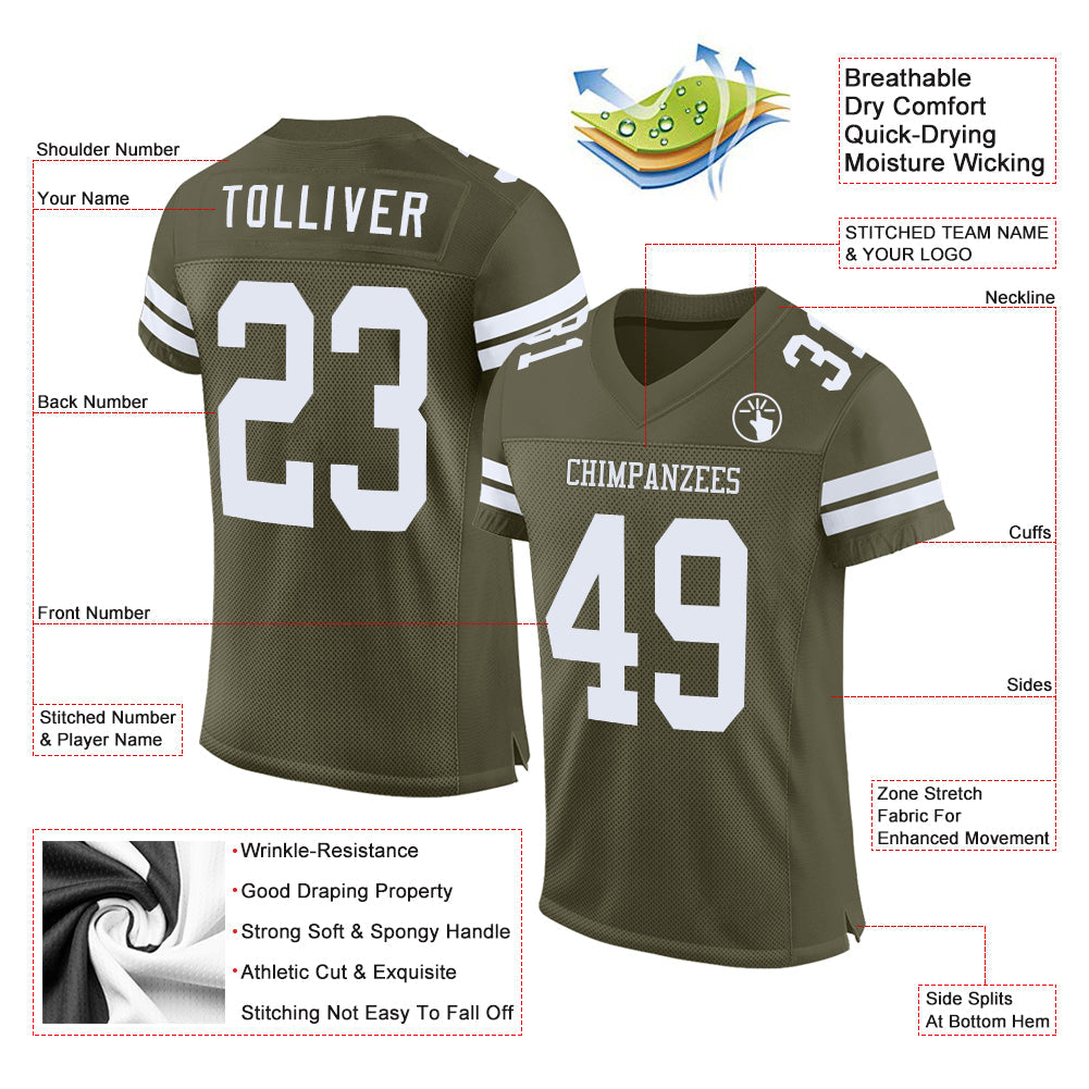 Custom Olive White Mesh Authentic Salute To Service Football Jersey view 2