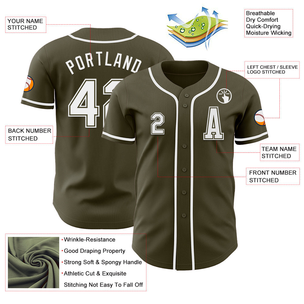 Custom Olive White Authentic Salute To Service Baseball Jersey view 2