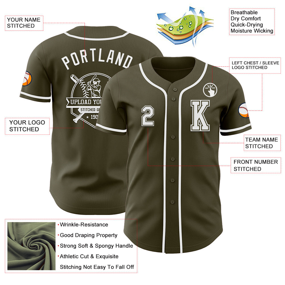 Custom Olive White Authentic Salute To Service Baseball Jersey view 6