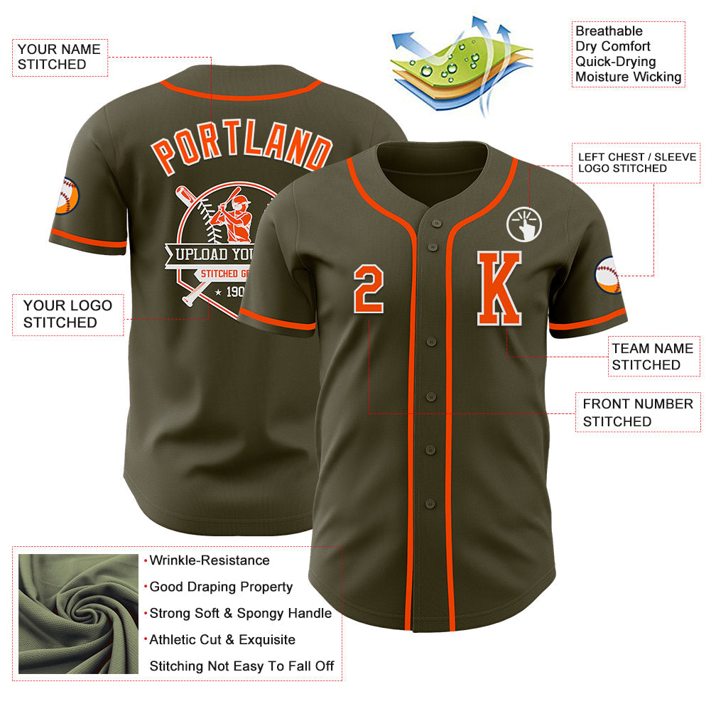 Custom Olive Orange-White Authentic Salute To Service Baseball Jersey view 6