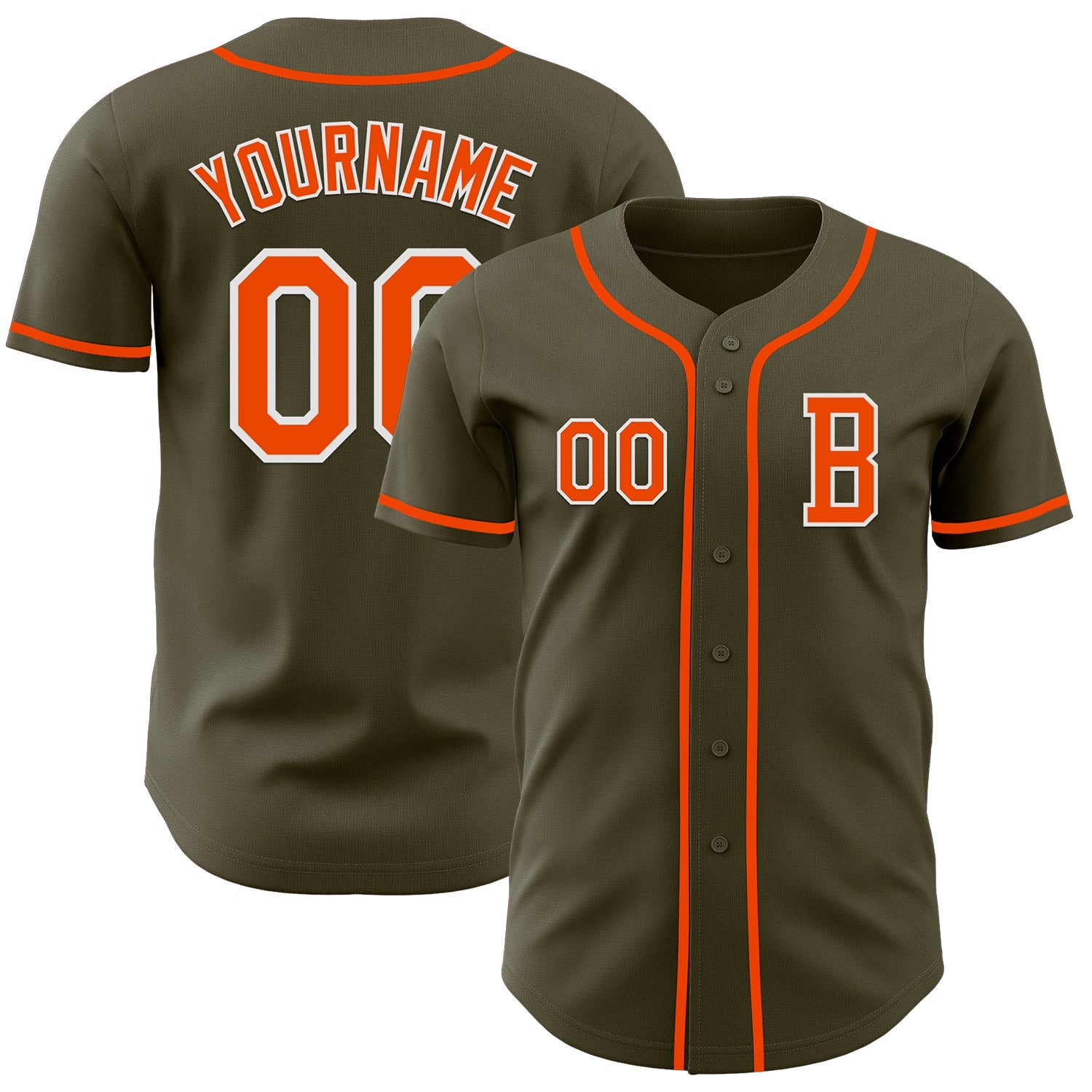 Custom Olive Orange-White Authentic Salute To Service Baseball Jersey - Main View