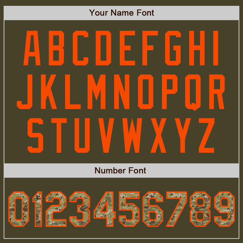 Custom Olive Camo-Orange Authentic Salute To Service Baseball Jersey view 4