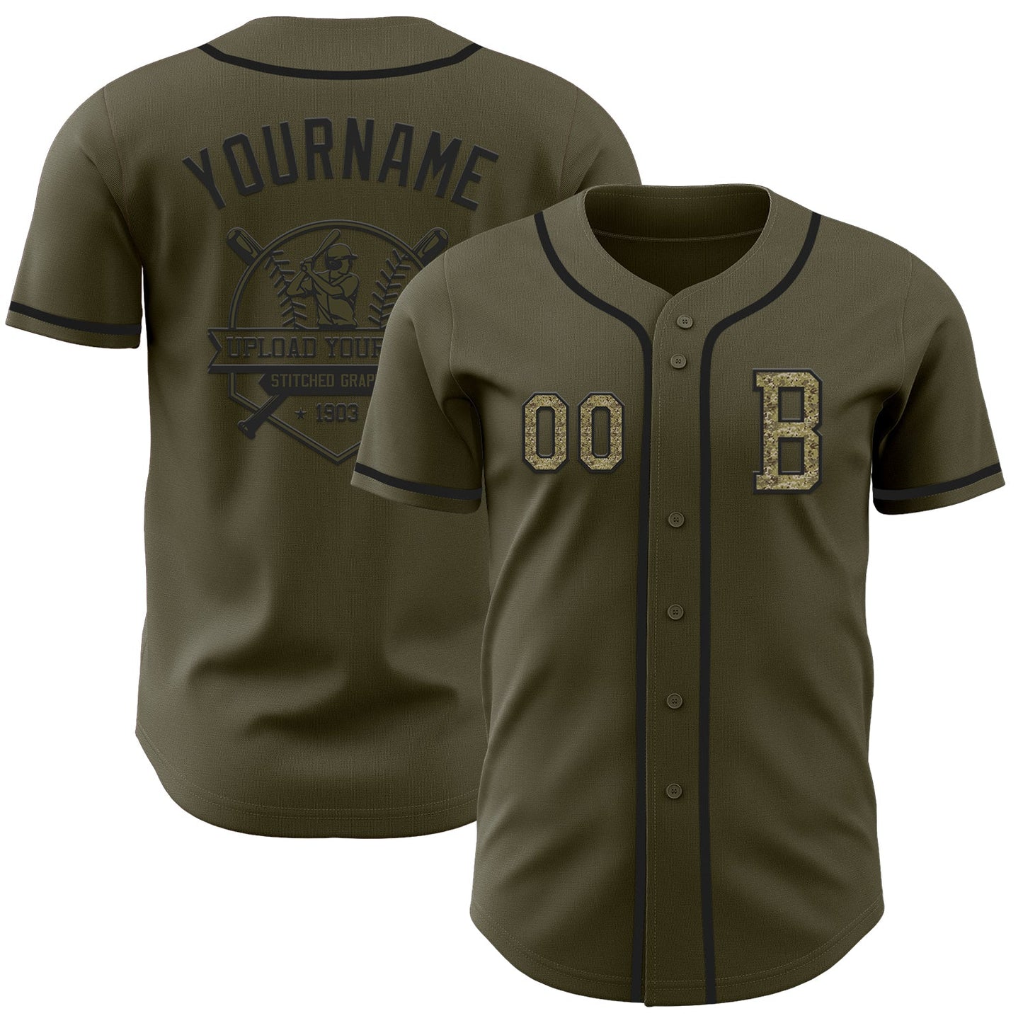 Custom Olive Camo-Black Authentic Salute To Service Baseball Jersey view 5
