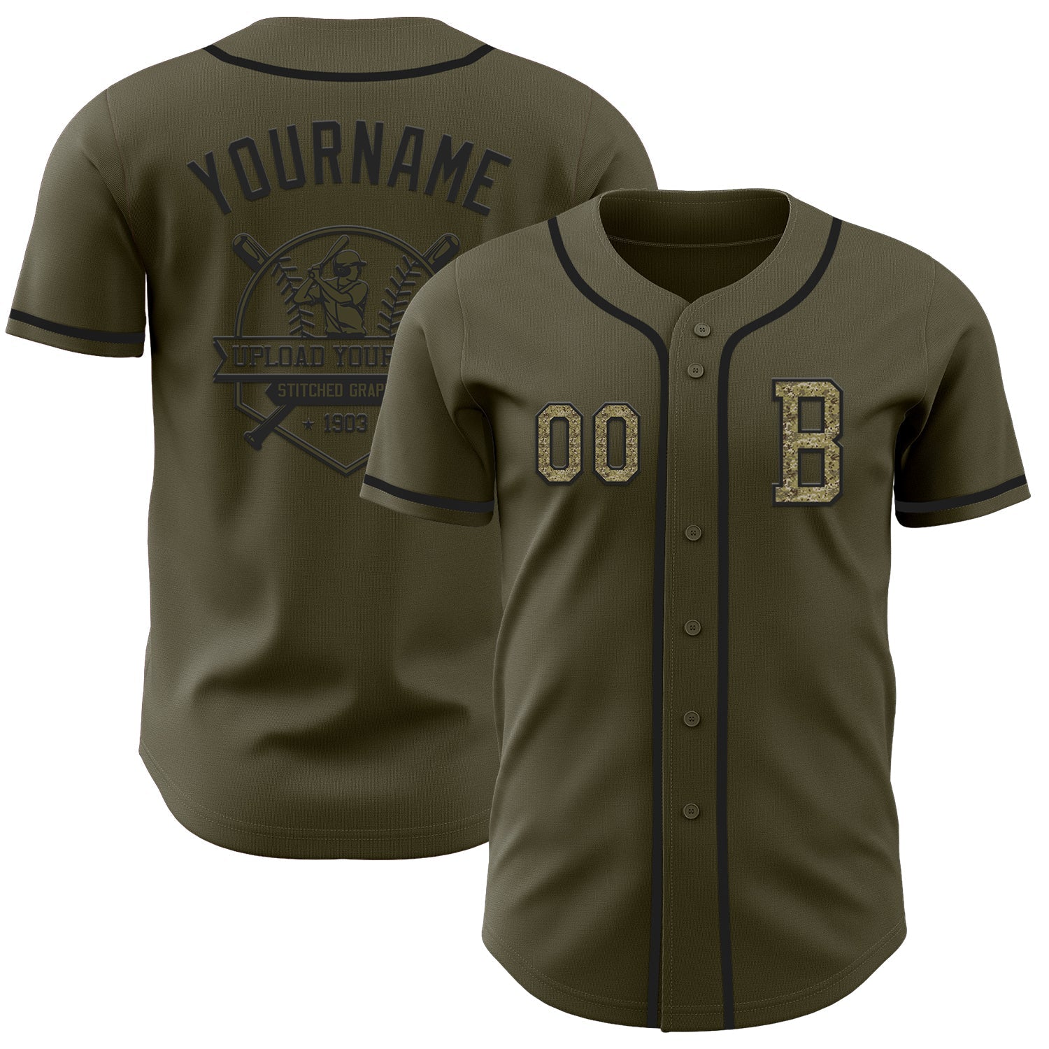 Custom Olive Camo-Black Authentic Salute To Service Baseball Jersey view 5