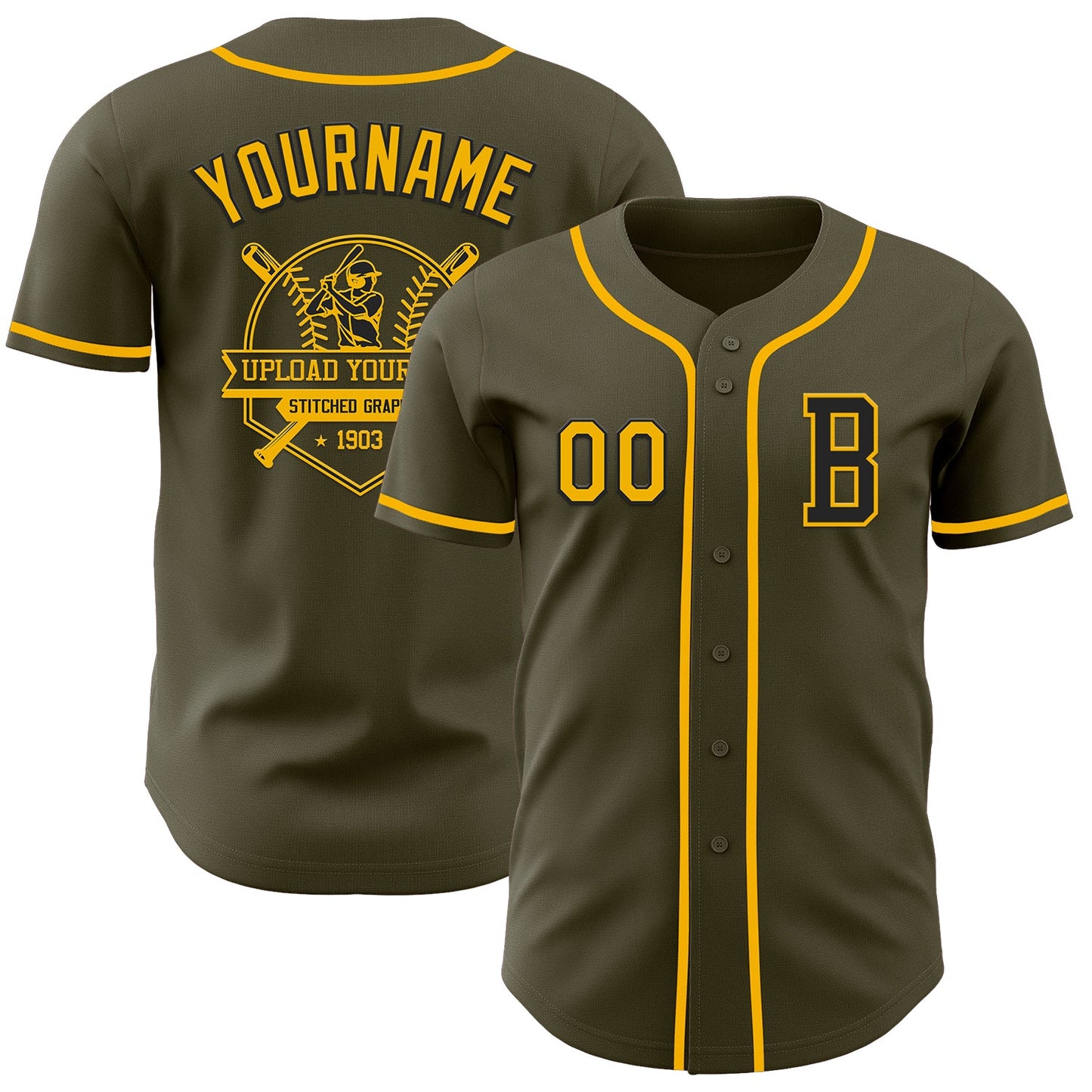 Custom Olive Gold-Black Authentic Salute To Service Baseball Jersey view 5