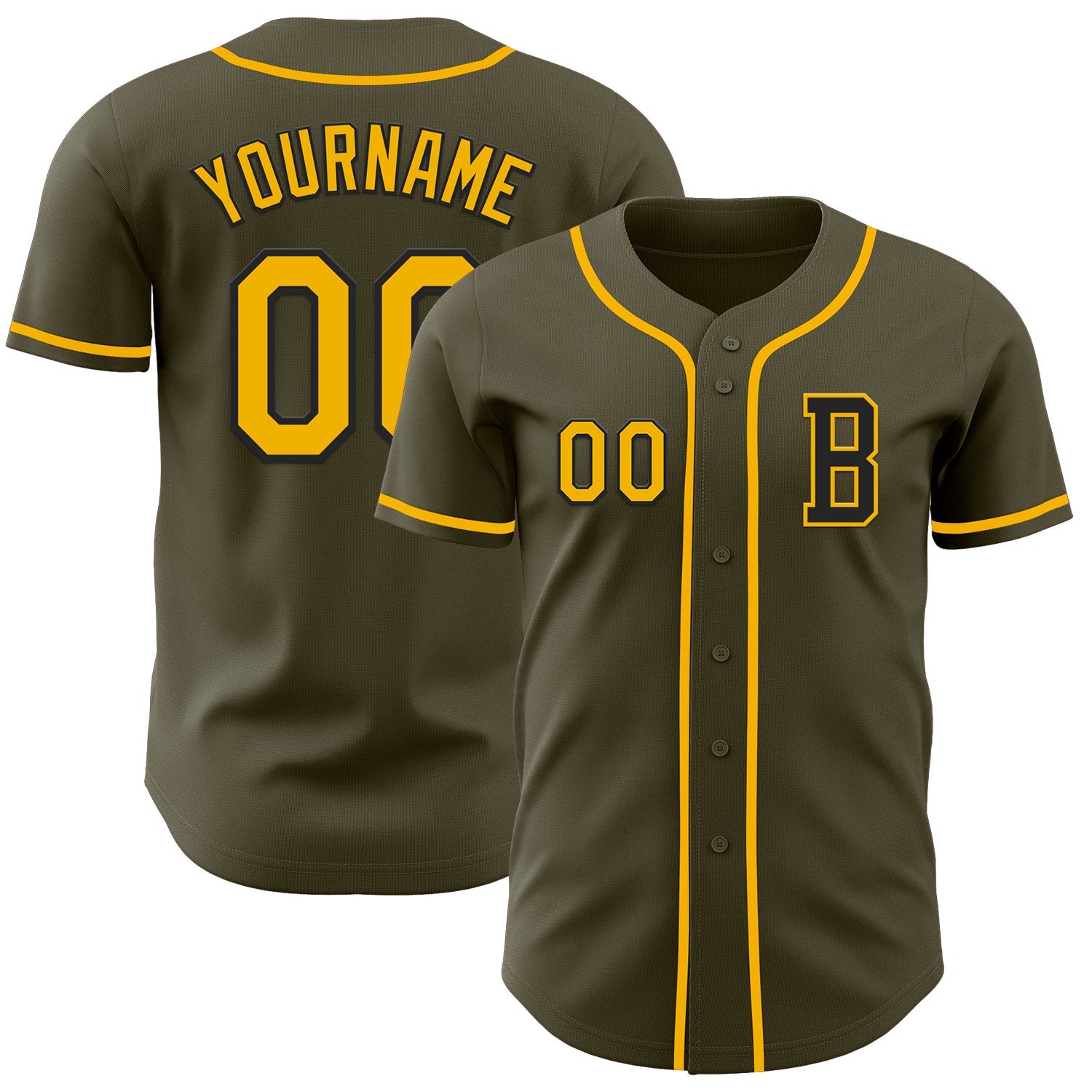 Custom Olive Gold-Black Authentic Salute To Service Baseball Jersey - Main View