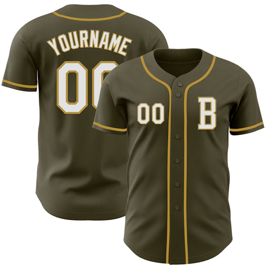 Custom Olive White-Old Gold Authentic Salute To Service Baseball Jersey - Main View